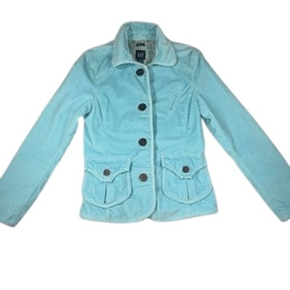 Y2K Gap Stretch Corduroy Jacket Size 2 Light Blue Floral Lined Utility EUC